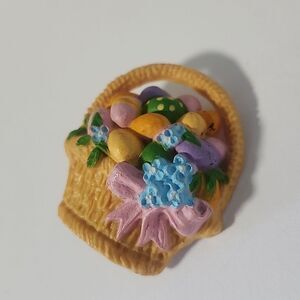 Vintage Hallmark colorful Easter Egg basket w/ bow brooch pin
